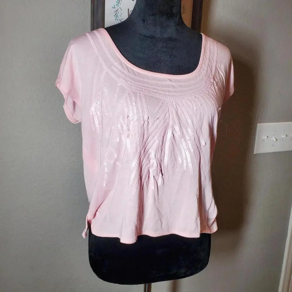 Love Tease Sequined Cotton Dolman Sleeve Blouse Pink Size Medium - Picture 8 of 11